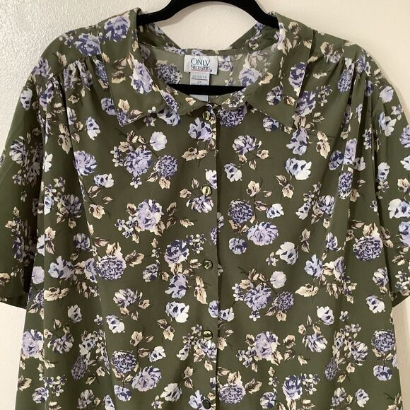 Vintage 90s Green Floral Cottagecore Retro Country Button Up Collared Shirt 2X - Picture 2 of 8